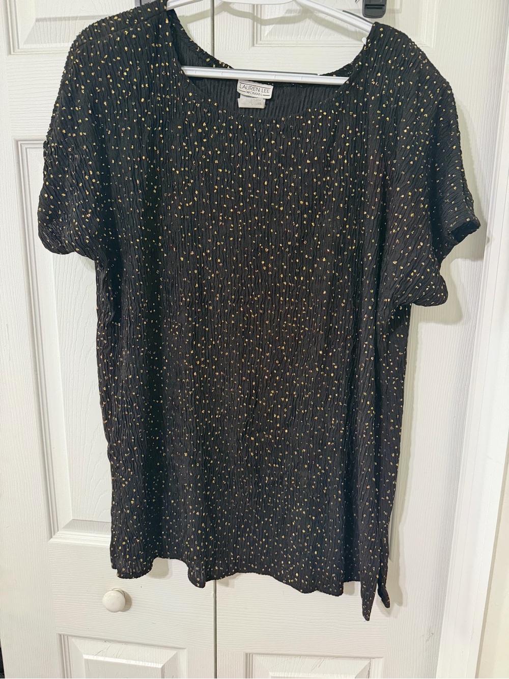 Lauren Lee Black Textured Short-Sleeve Top with Gold Dots